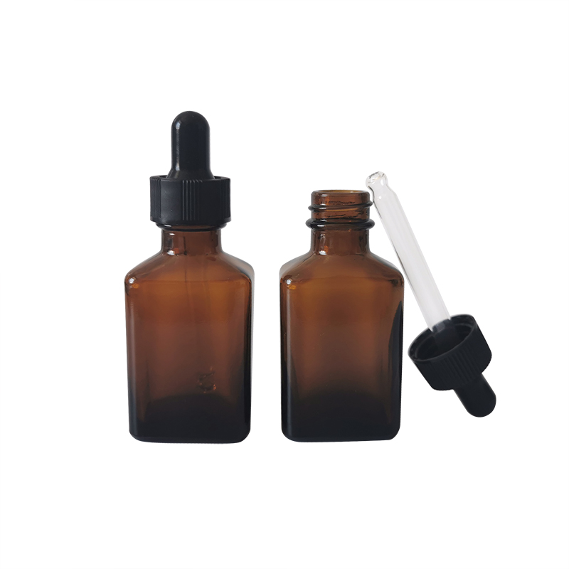 rectangular 30 ml glass essential oil bottle dropper 30ml glass square amber bottle for sale