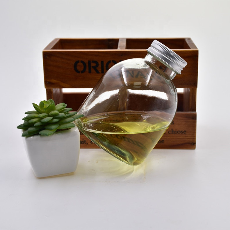 recycled 250ml clear round milk tea glass beverage bottle cold pressed juice drinking wine bottles packing with metal screw lid