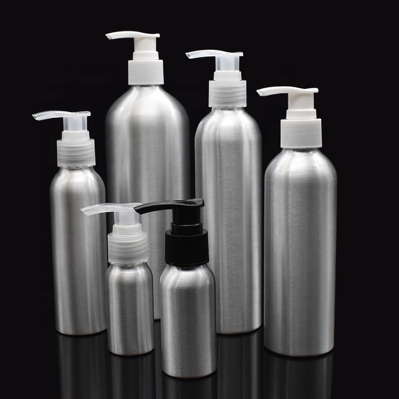 recycled aluminum pump bottles 30ml 50ml 100ml 120ml 150ml 200ml 250ml 500ml with pump cap for liquid soap cosmetic shampoo