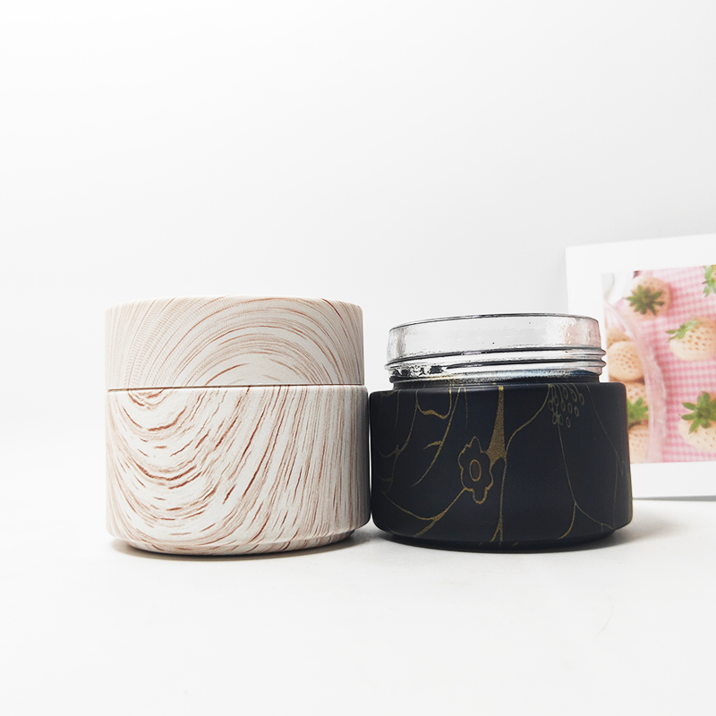 recycled cosmetic glass black jars container 10g 50g 100g with screw on water transfer lid
