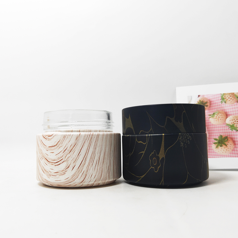 recycled cosmetic glass black jars container 10g 50g 100g with screw on water transfer lid