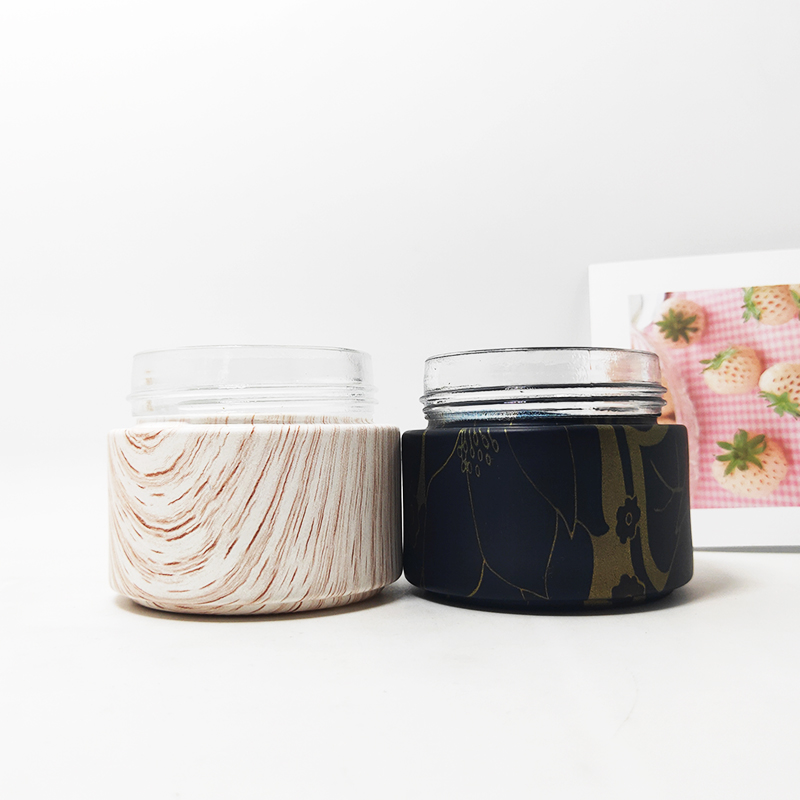 recycled cosmetic glass black jars container 10g 50g 100g with screw on water transfer lid