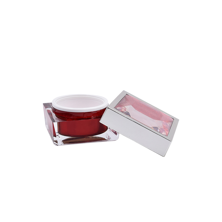red double wall square 15g 30g 50g acrylic personal care face cream mask jar with white screw cap