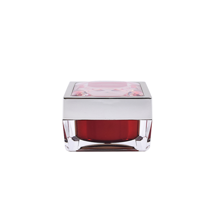 red double wall square 15g 30g 50g acrylic personal care face cream mask jar with white screw cap