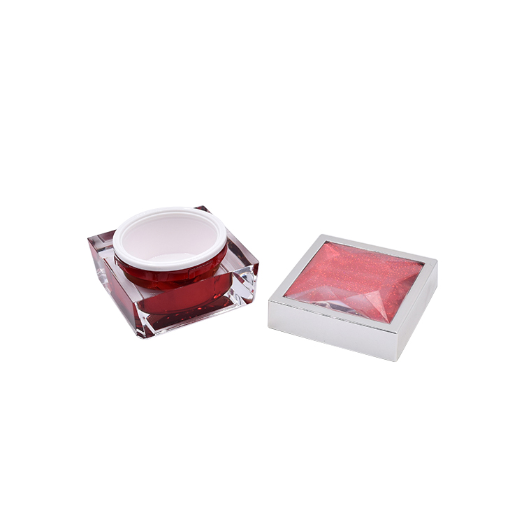red double wall square 15g 30g 50g acrylic personal care face cream mask jar with white screw cap