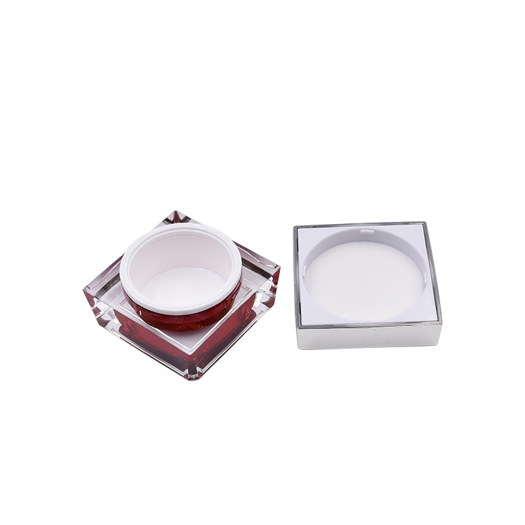 red double wall square 15g 30g 50g acrylic personal care face cream mask jar with white screw cap