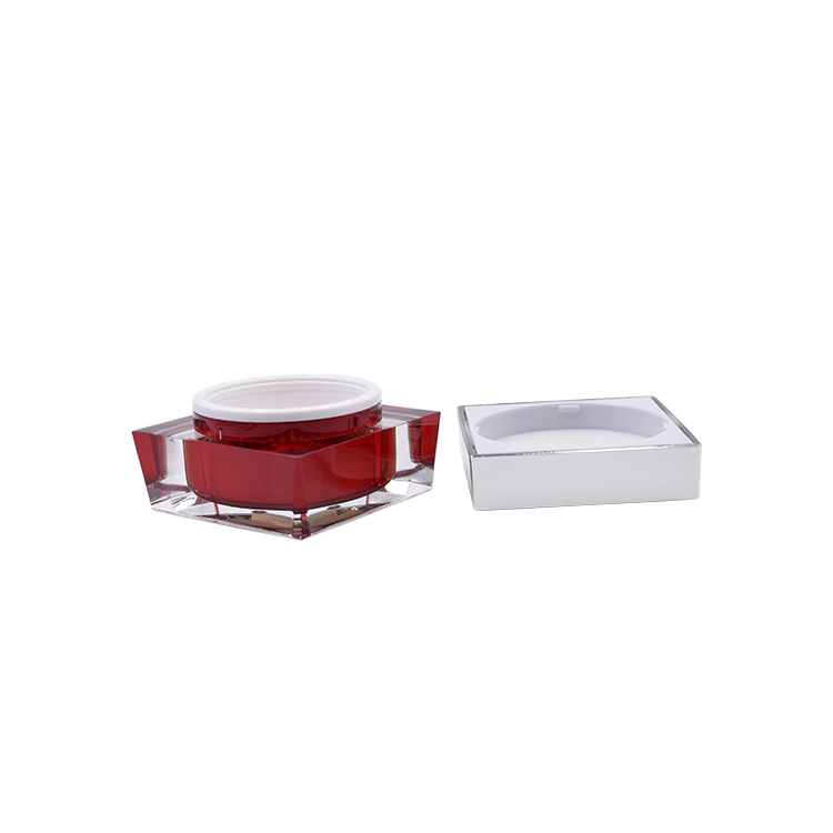 red double wall square 15g 30g 50g acrylic personal care face cream mask jar with white screw cap