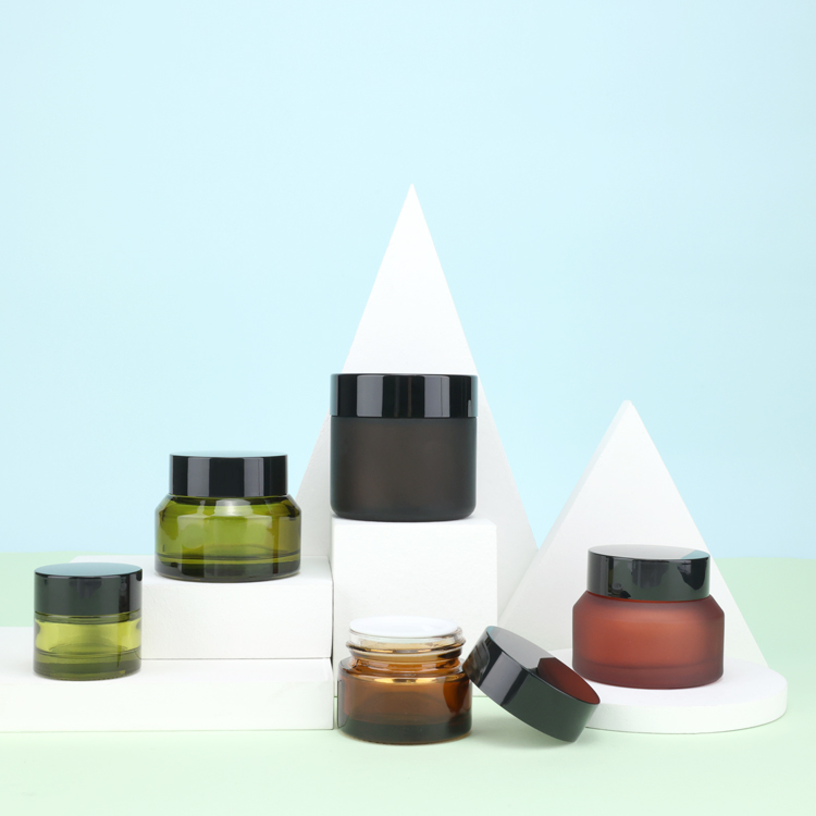 red glass slant jar skincare cream container 3oz Empty Hair Lip Scrub Body Butter Cosmetic Jars