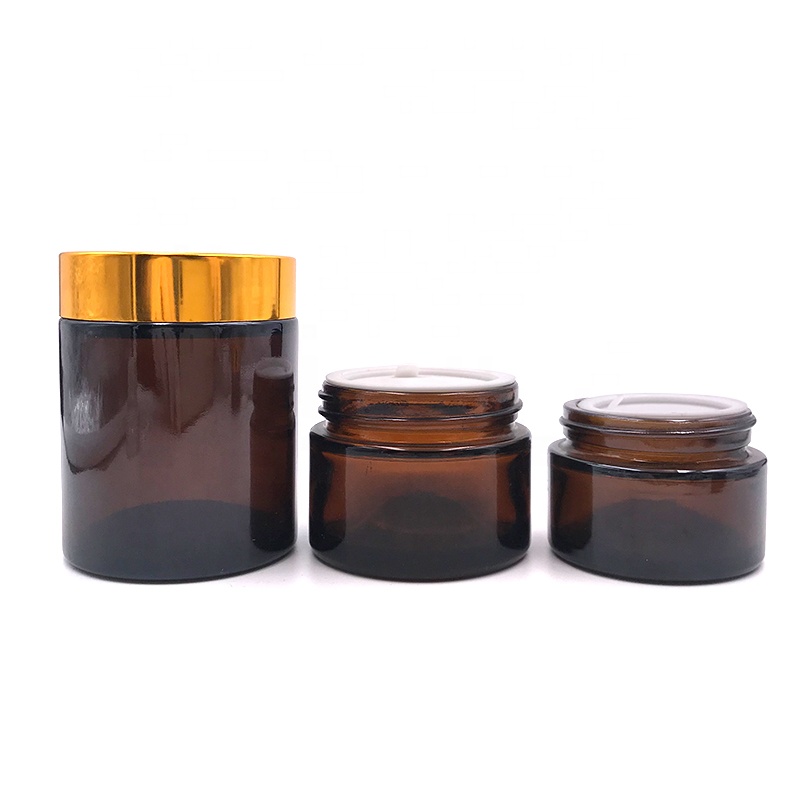 refillable 5g 10g 15g 20g 30g 50g 100g amber round glass jar with hand gasket