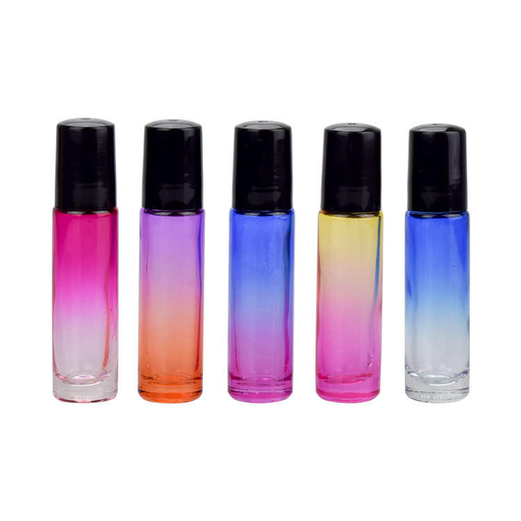 refillable empty gradient color glass bottle 4ml 6ml 8ml 10ml 15ml 20ml essential massage serum oil bottle with roller ball