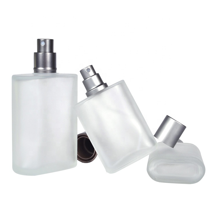 refillable flat square frosted fog clear pump spray glass perfume bottle 100ml