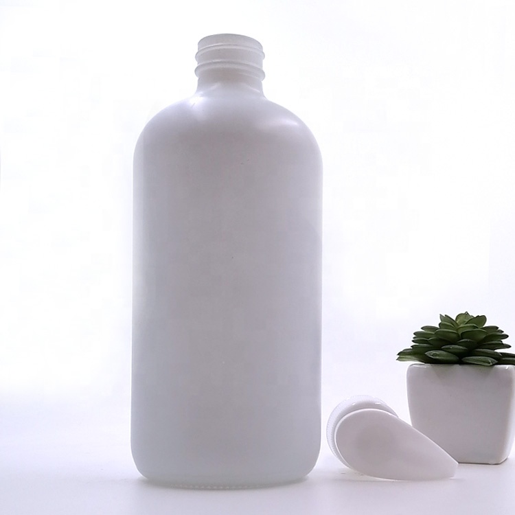 refillable matte white liquid soap package 500ml 16oz 250ml 8oz 350ml 12oz empty boston round glass bottle with pump bath wash