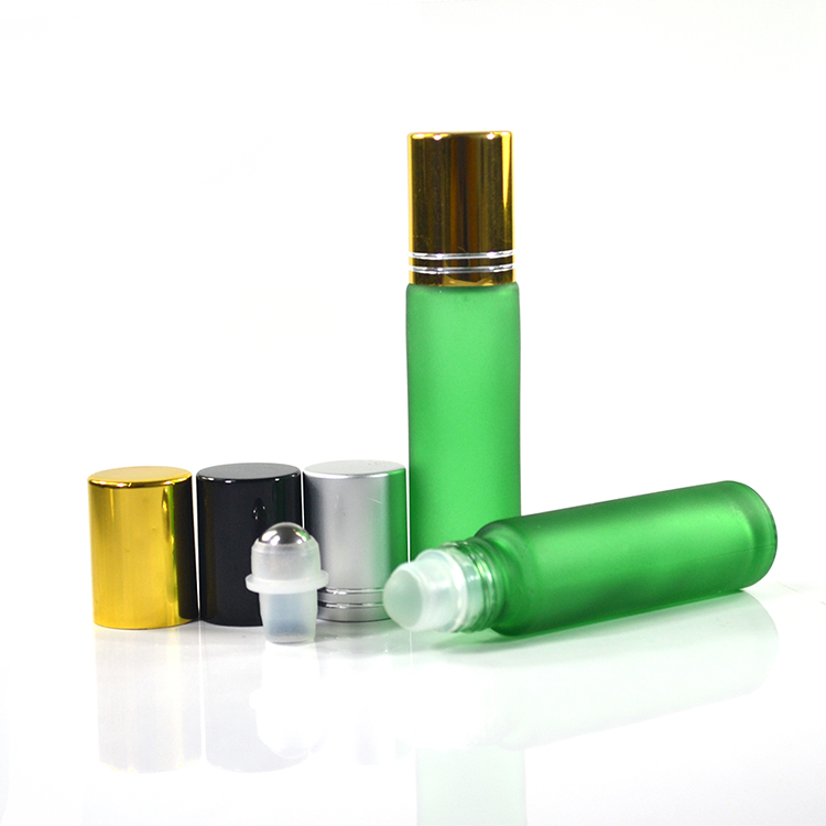 refillable perfume essential oil clear green blue amber 10 ml glass roll-on bottles stainless steel roller