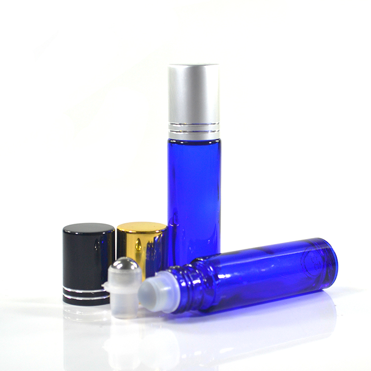 refillable perfume essential oil clear green blue amber 10 ml glass roll-on bottles stainless steel roller