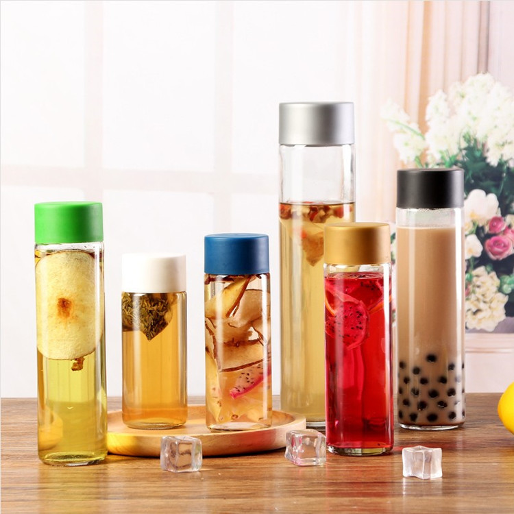 reusable 250ml-800ml empty glass drinking bottle water bottle with cap