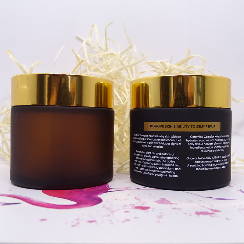 round 2 oz ounce 60g cosmetic face cream cleaning mask container 60ml matte frosted amber glass jar