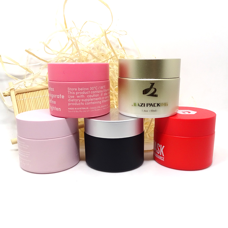 round 50ml skin cleaning mask custom pink glass frosted cosmetic jar