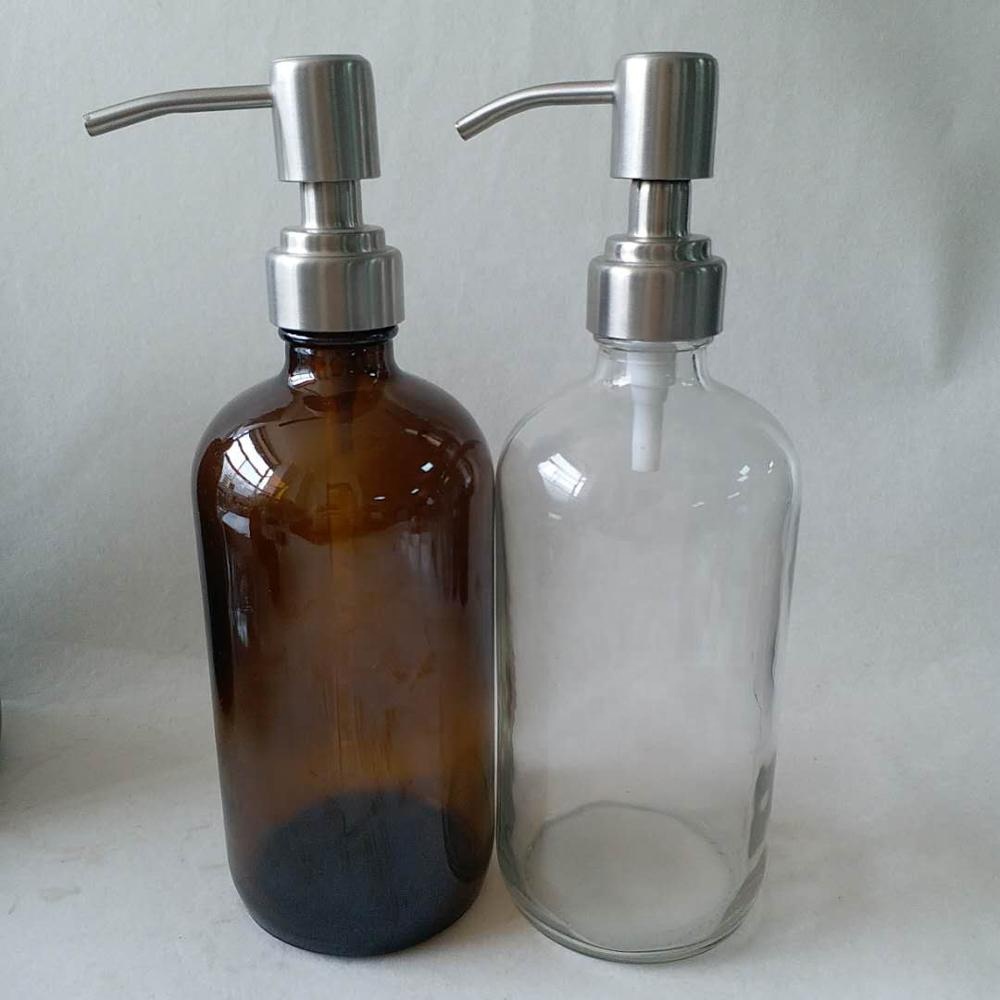 round Amber Foam Soap Dispenser Glass Lotion Bottle With Pump Spray