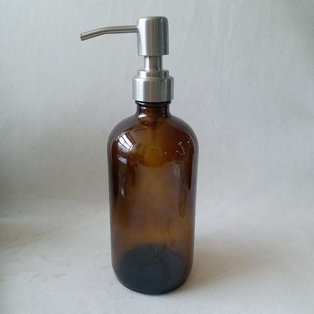 round Amber Foam Soap Dispenser Glass Lotion Bottle With Pump Spray