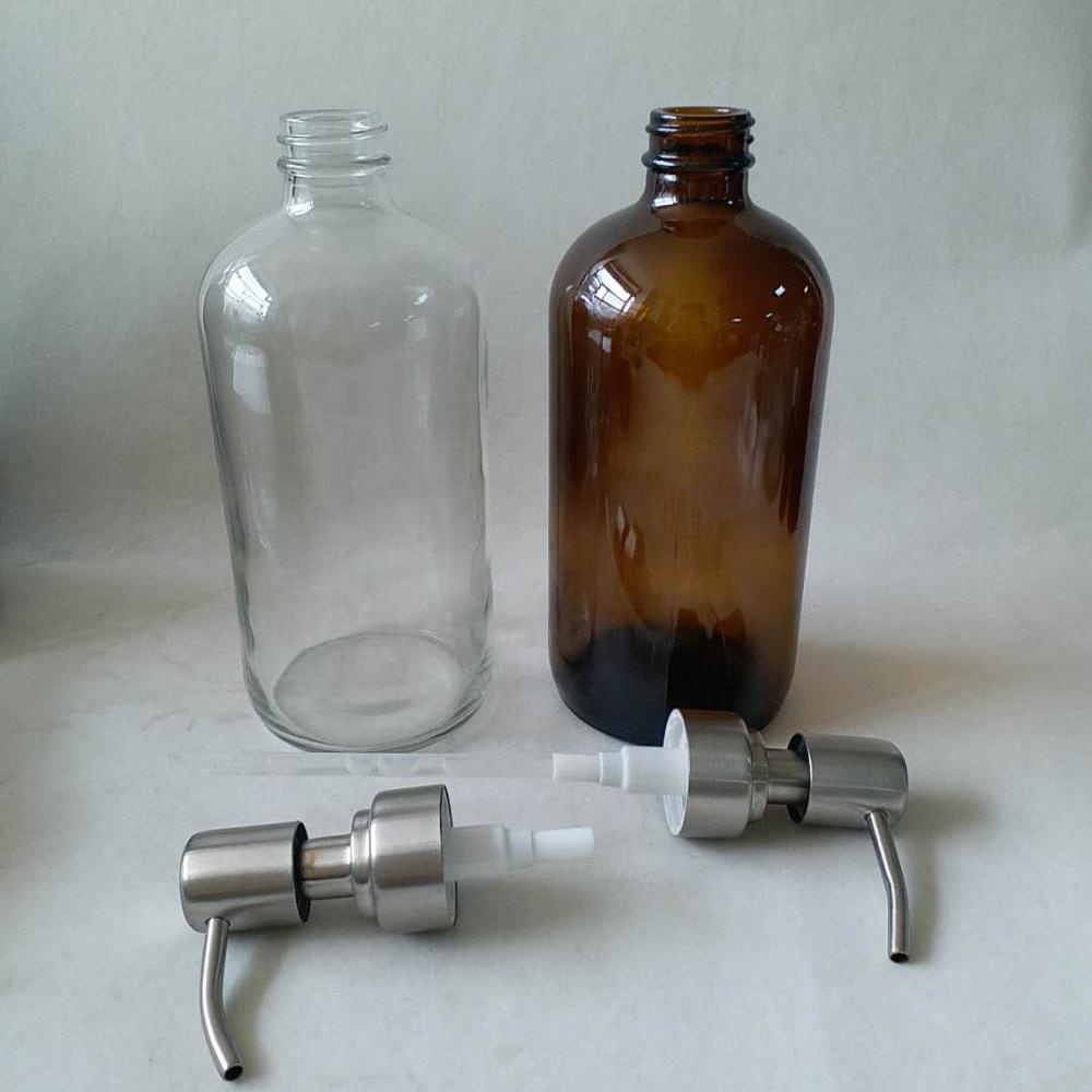 round Amber Foam Soap Dispenser Glass Lotion Bottle With Pump Spray
