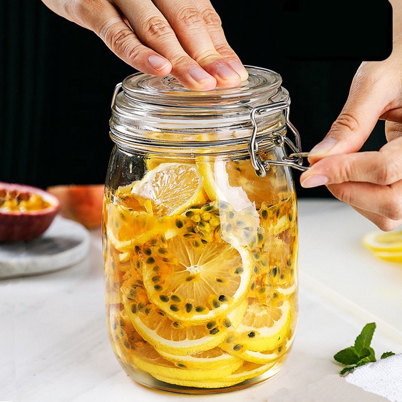 round Glass Jar with Clip lock glass storage tank sealed tank buckle food bottle