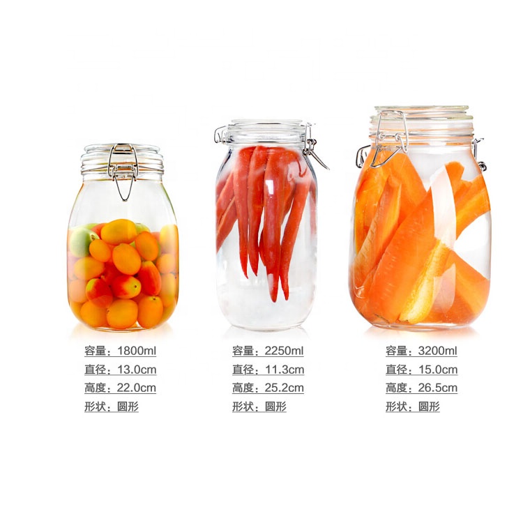 round Glass Jar with Clip lock glass storage tank sealed tank buckle food bottle