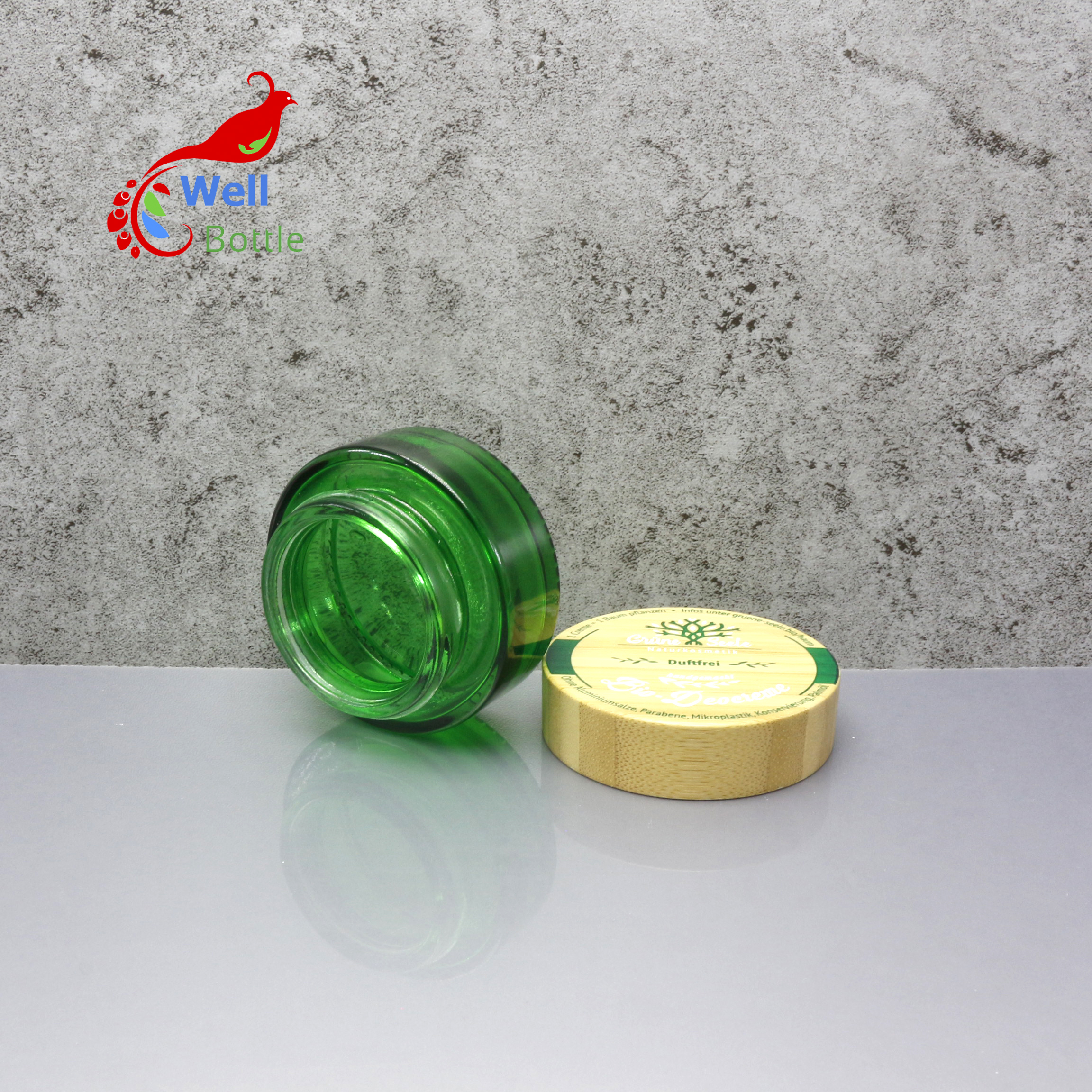 round candle glass spice storage jars with bamboo screw lid for cosmetic bamboo jar BJ-608C