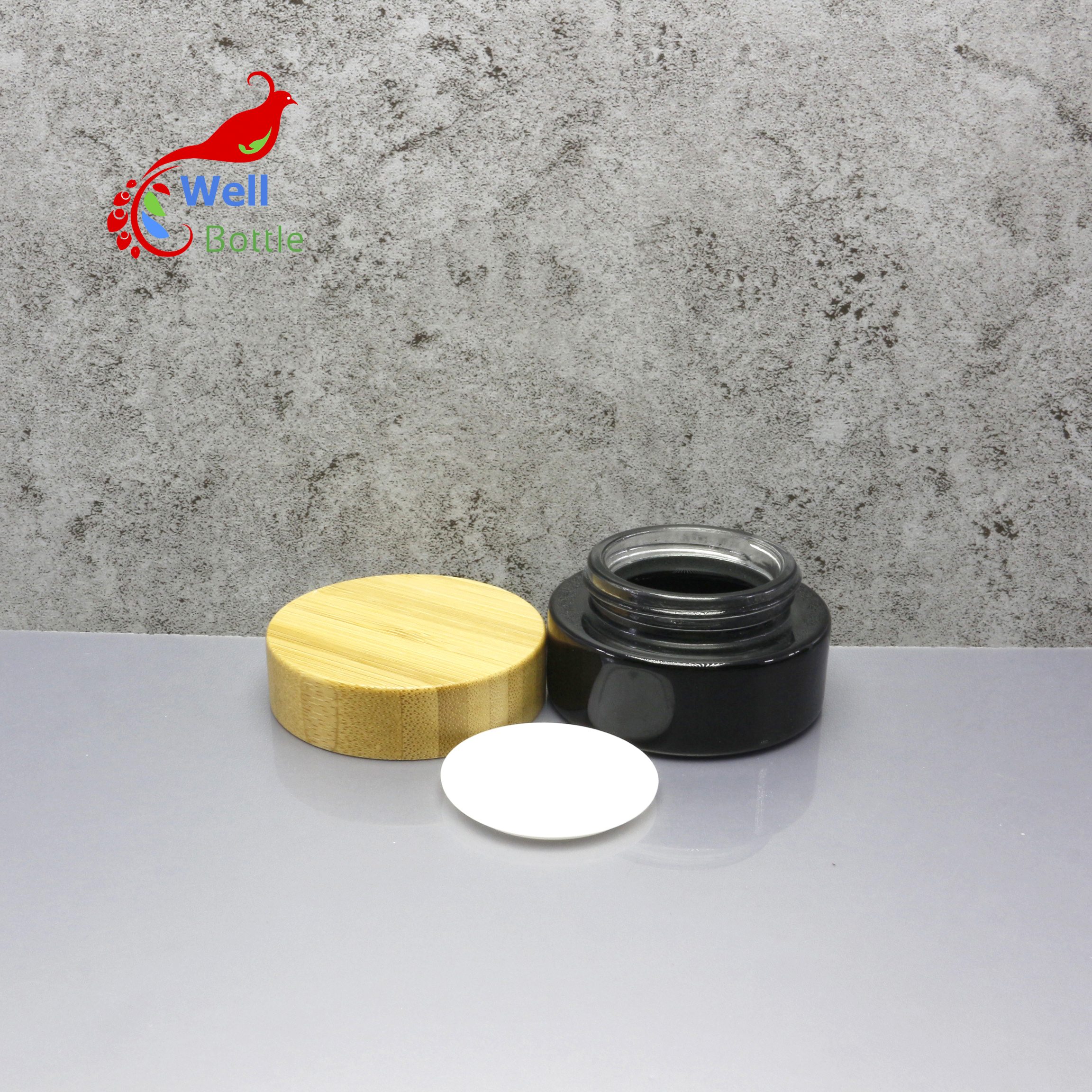 round candle glass spice storage jars with bamboo screw lid for cosmetic bamboo jar BJ-608C