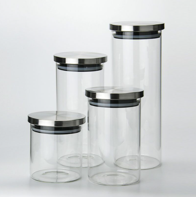 round clear airtight glass food storage bottle jar glass with stainless lid