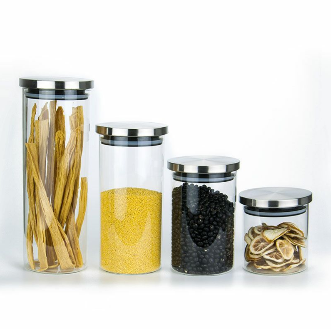 round clear airtight glass food storage bottle jar glass with stainless lid