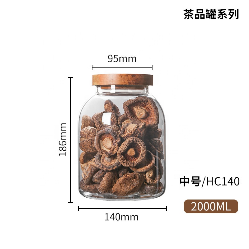 round clear food storage high borosilicate glass jar wooden lid borosilicate glass candle jar