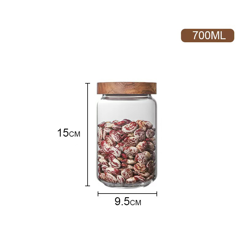 round clear food storage high borosilicate glass jar wooden lid borosilicate glass candle jar