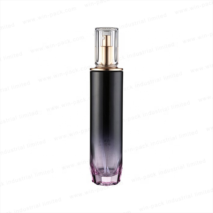 round cosmetic glass bottles glass purple lotion bottles with aluminum pump glass lotion containers