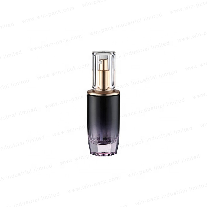 round cosmetic glass bottles glass purple lotion bottles with aluminum pump glass lotion containers