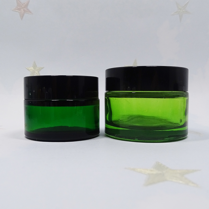 round cosmetic packaging container skin care green cosmetic glass jar for face cream with screw lid