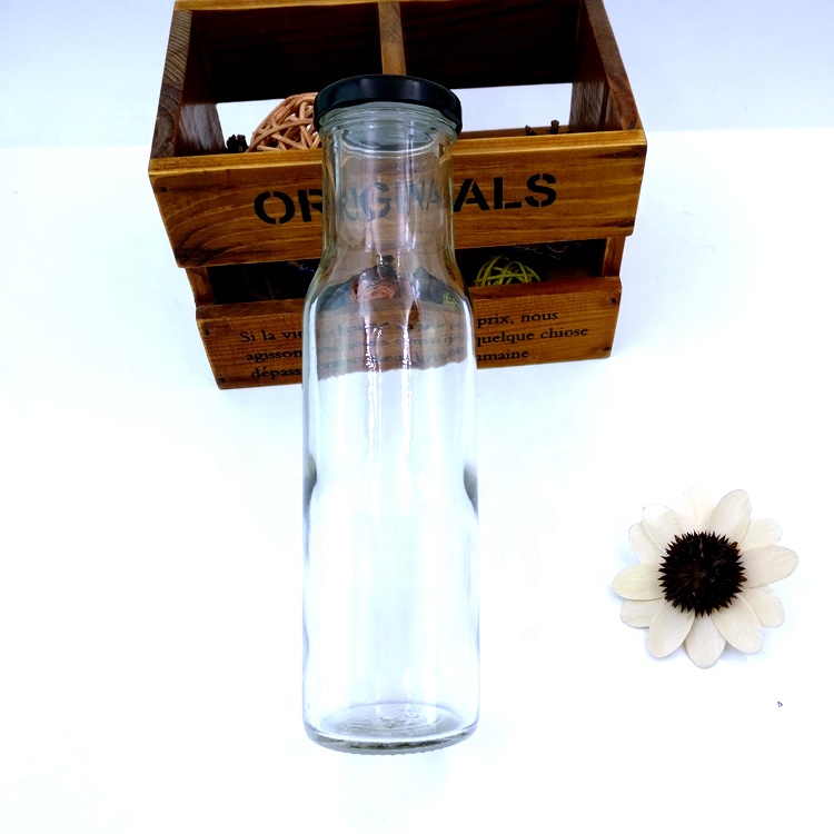 round drinks packaging Clear 250ml Vintage Style 8oz empty glass beverages bottle for for Storing milk cold pressed Juice Water