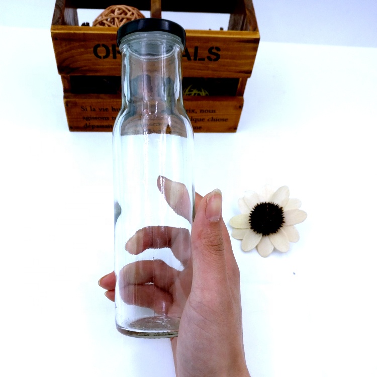 round drinks packaging Clear 250ml Vintage Style 8oz empty glass beverages bottle for for Storing milk cold pressed Juice Water