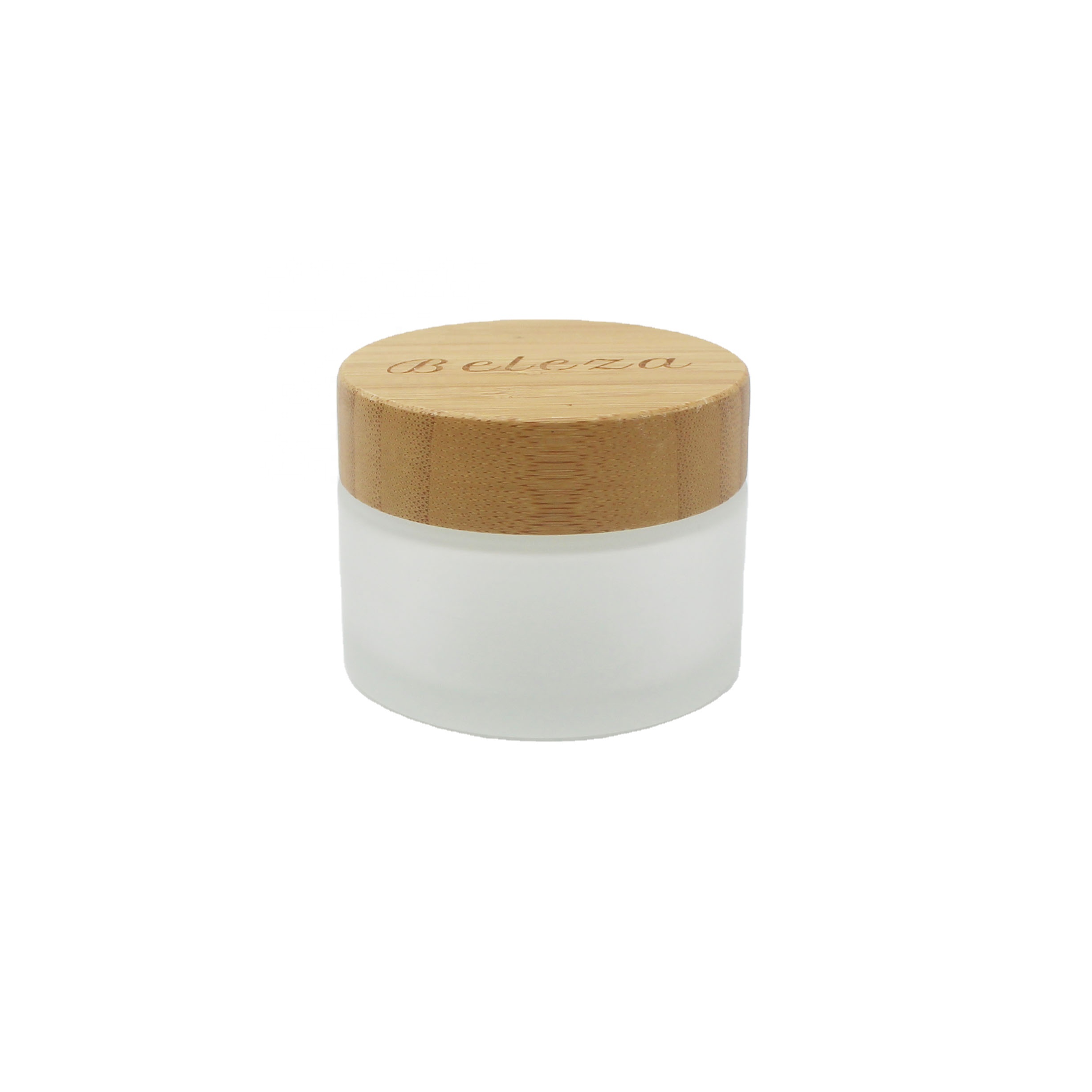 round empty cosmetic container 30ml frosted glass eye cream jar with bamboo wooden lid silk screen BBJ-249
