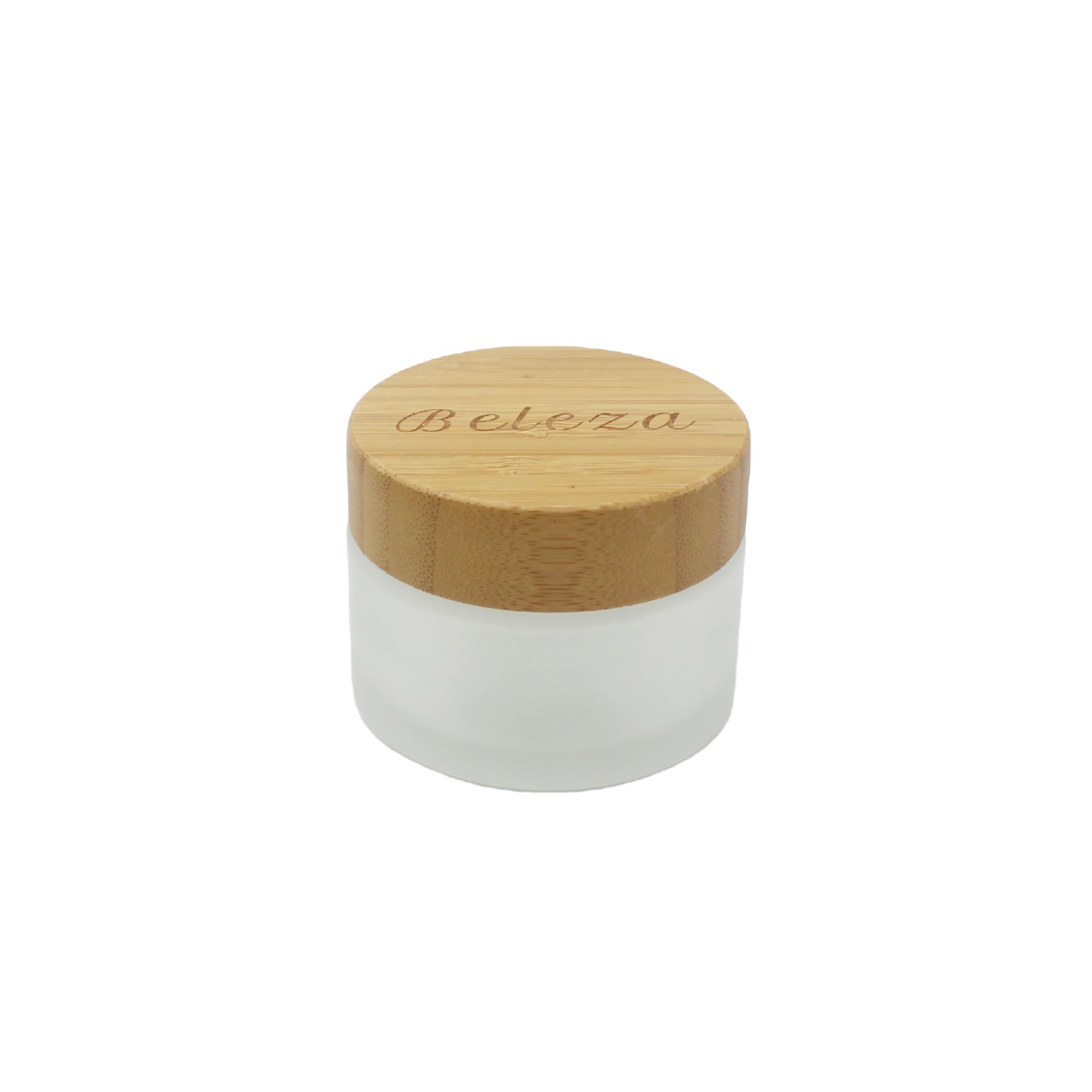 round empty cosmetic container 30ml frosted glass eye cream jar with bamboo wooden lid silk screen BBJ-249