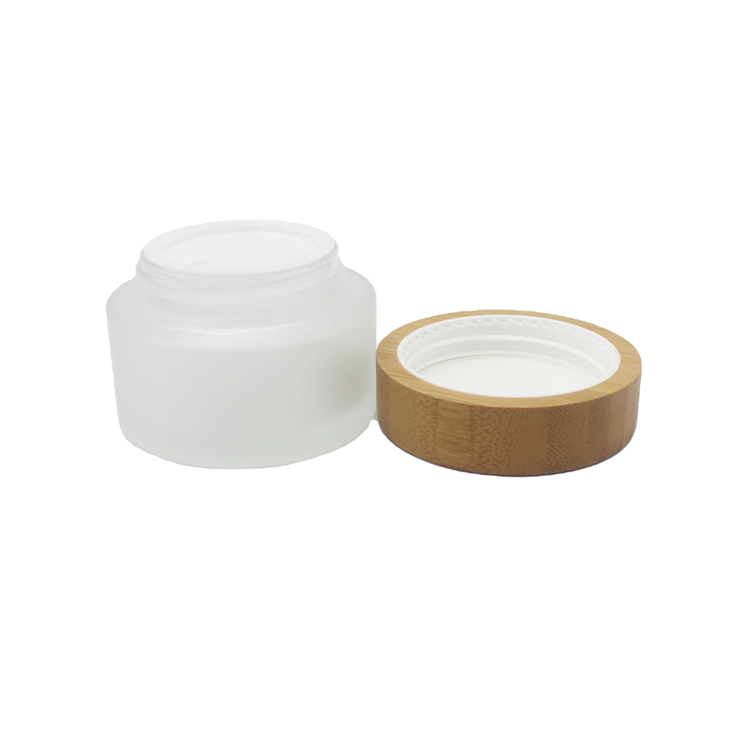 round empty cosmetic container 30ml frosted glass eye cream jar with bamboo wooden lid silk screen BBJ-249