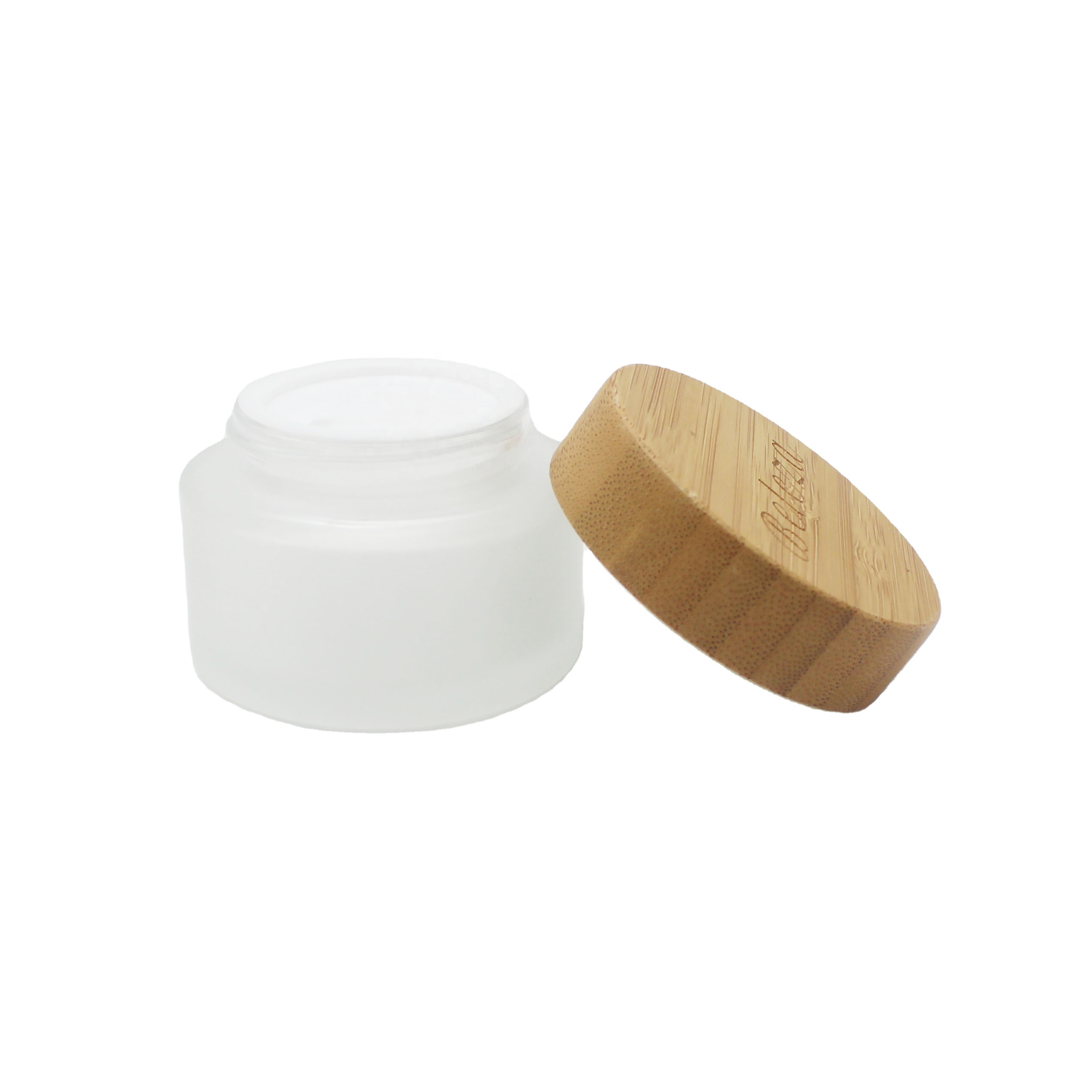 round empty cosmetic container 30ml frosted glass eye cream jar with bamboo wooden lid silk screen BBJ-249