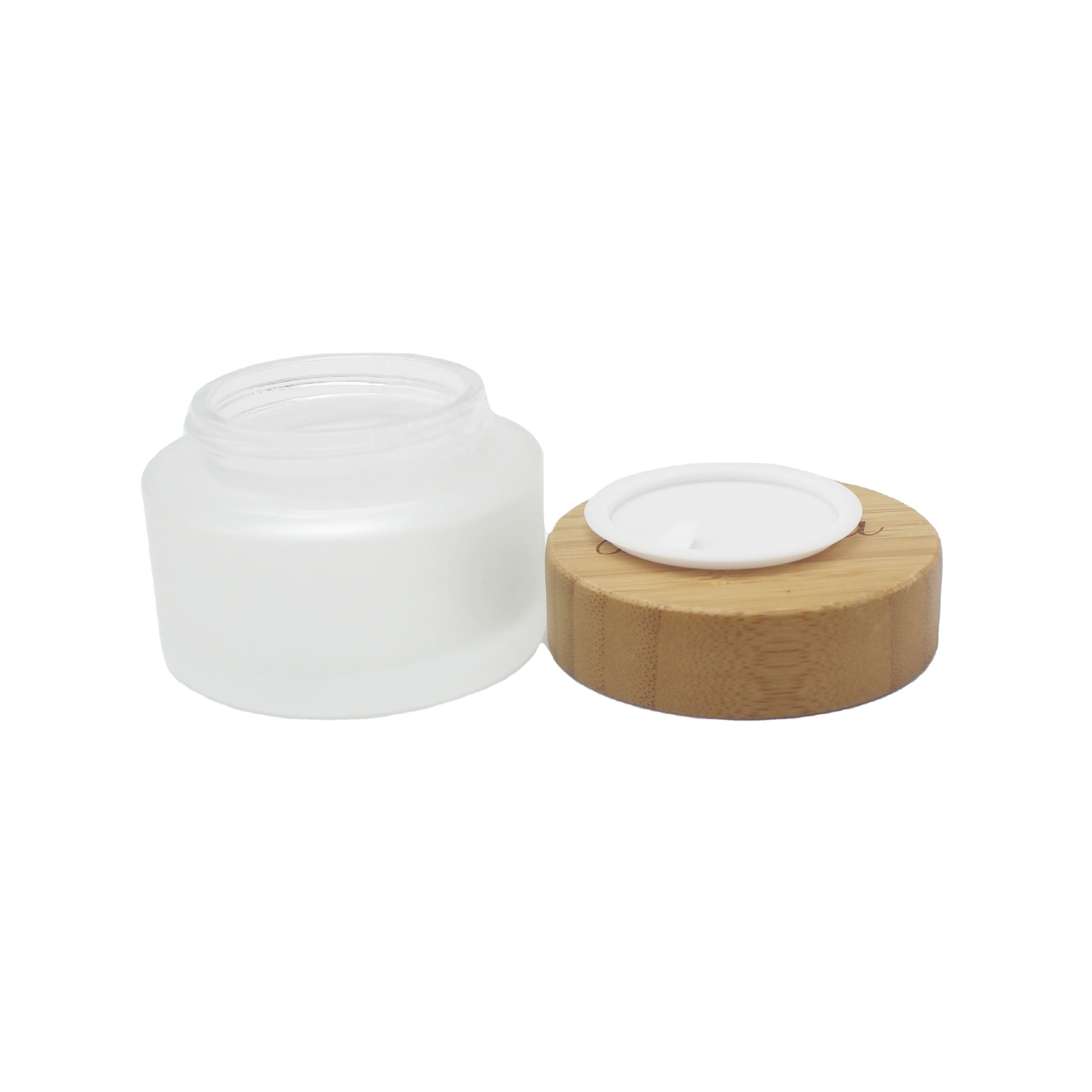 round empty cosmetic container 30ml frosted glass eye cream jar with bamboo wooden lid silk screen BBJ-249