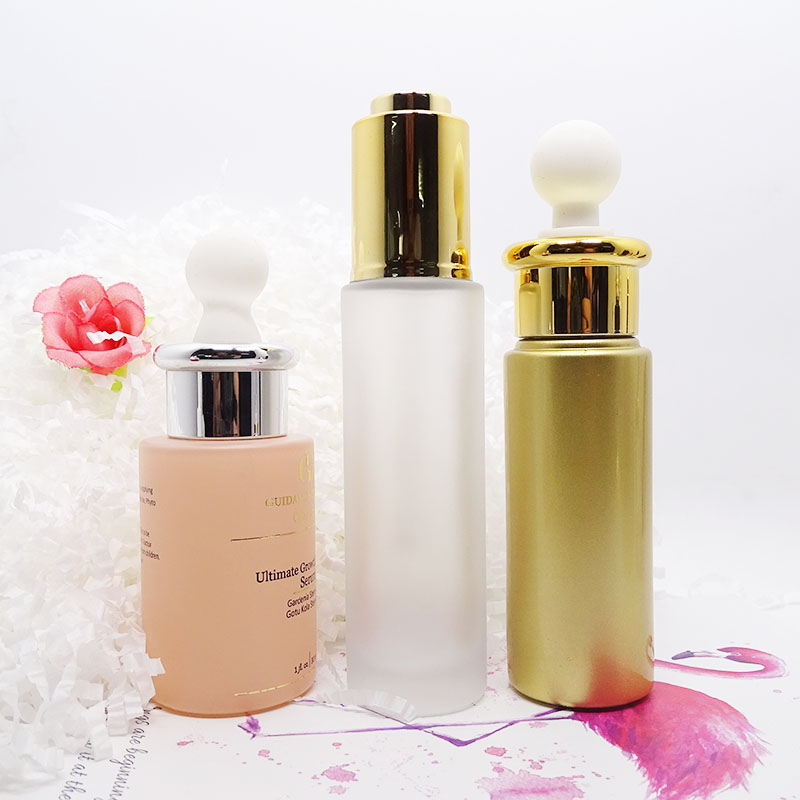 round flat shoulder cosmetic frosted glass serum dropper bottle 20ml
