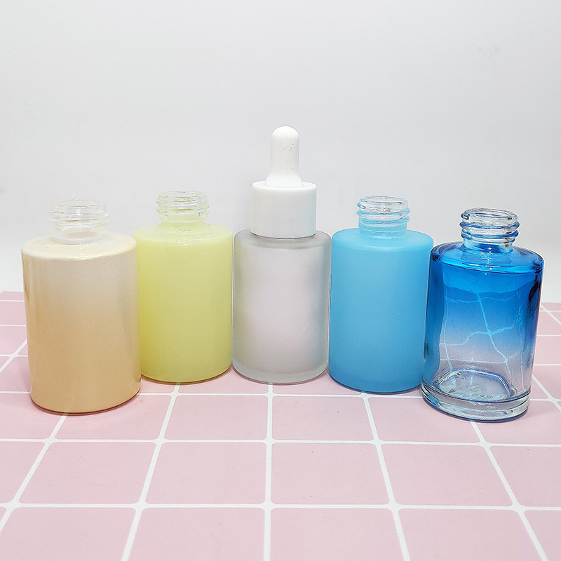 round flat shoulder cosmetic frosted glass serum dropper bottle 20ml