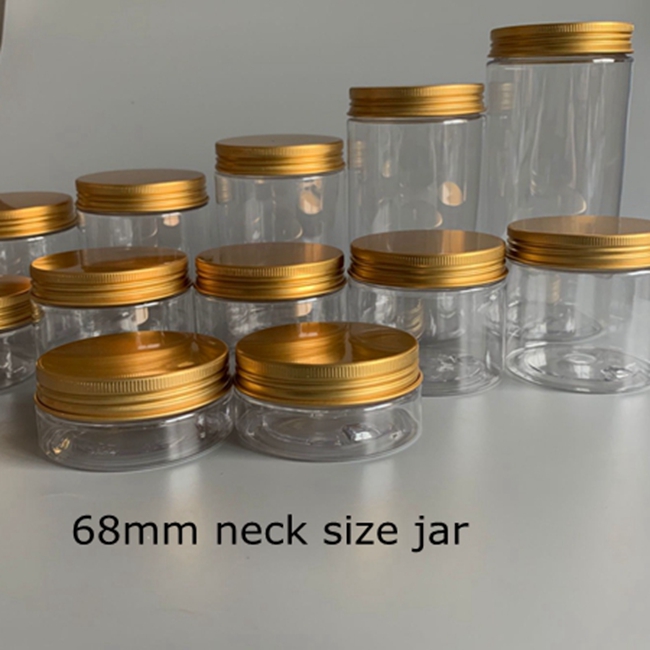 round plastic PET plastic jar with gold metal lid