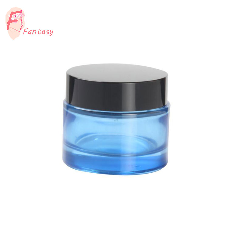 round shape 20ml 30ml 50ml see through blue glass cream container jar with cap