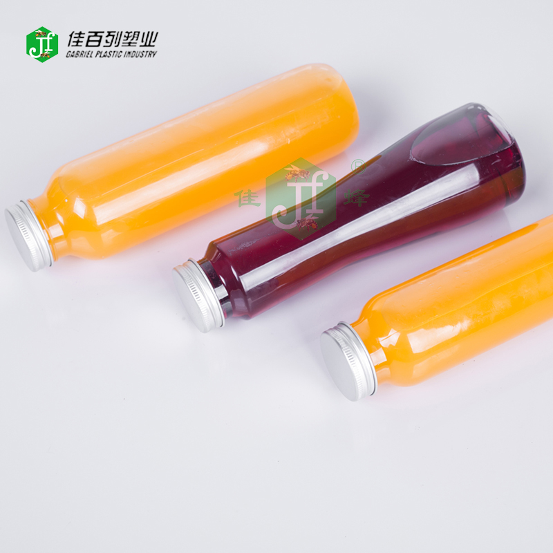 round shape beverage bottle aluminium cap soft drinking bottle personal logo 300 350 400ml pet plastic juice bottle, drink bott