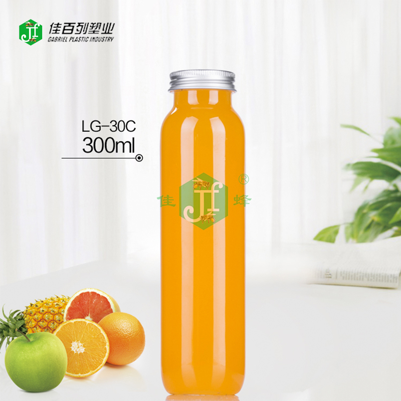round shape beverage bottle aluminium cap soft drinking bottle personal logo 300 350 400ml pet plastic juice bottle, drink bott