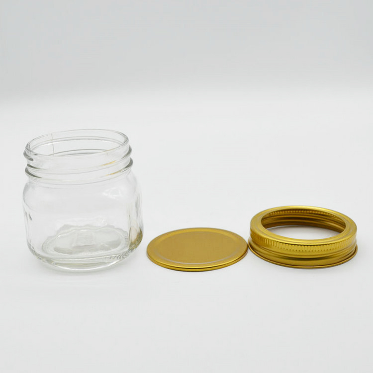 round side square shape 200ml glass jar with gold lid