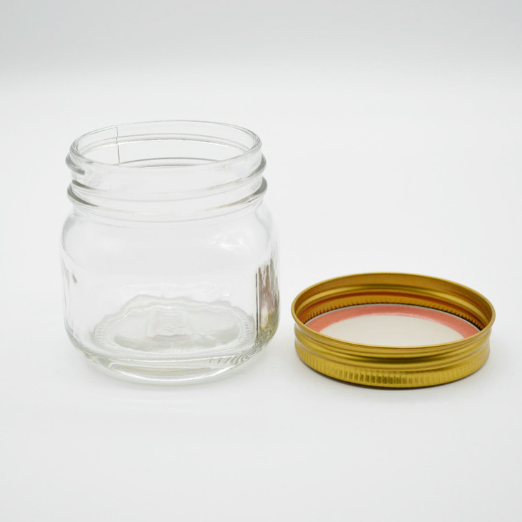 round side square shape 200ml glass jar with gold lid